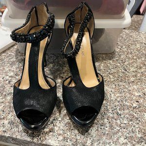 Antonio Melani Black Beaded Peep Toe Heels